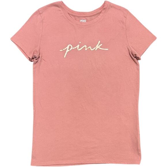 Victoria’s Secret Pink Script Bronze Logo T-shirt - Picture 1 of 2